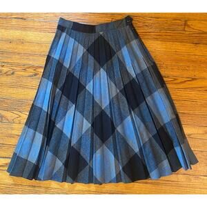 Vintage USA Robyn Pleated Skirt Women’s 9-10 Blue Plaid Wool Blend
